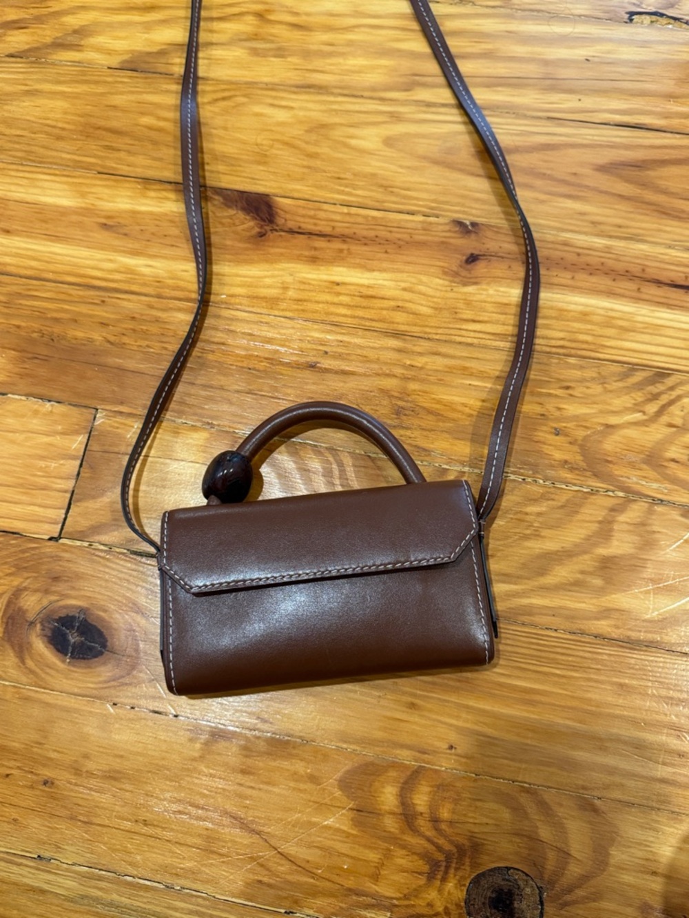 Mini Brown Leather Crossbody Bag with Top Handle
